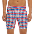 Red Blue And White Houndstooth Print Men's Long Boxer Briefs