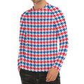 Red Blue And White Houndstooth Print Men's Long Sleeve Rash Guard