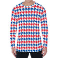 Red Blue And White Houndstooth Print Men's Long Sleeve T-Shirt