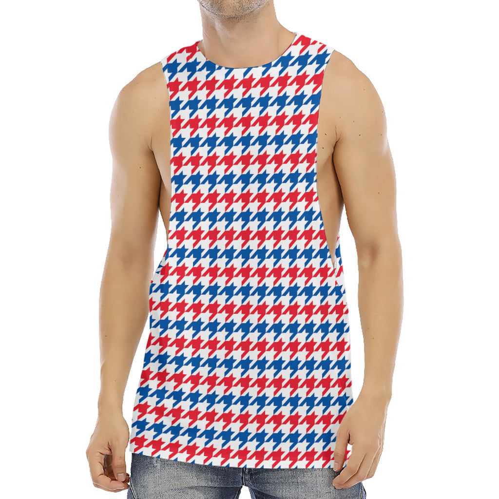 Red Blue And White Houndstooth Print Men's Muscle Tank Top