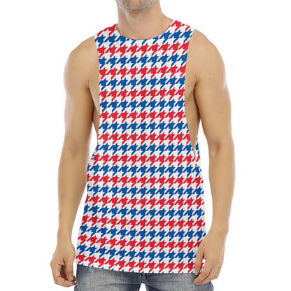 Red Blue And White Houndstooth Print Men's Muscle Tank Top