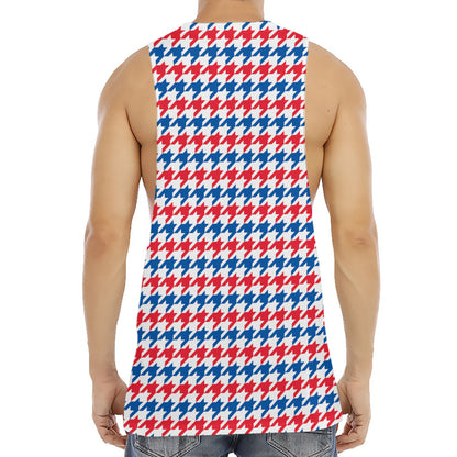 Red Blue And White Houndstooth Print Men's Muscle Tank Top