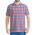 Red Blue And White Houndstooth Print Men's Polo Shirt