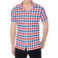 Red Blue And White Houndstooth Print Men's Shirt