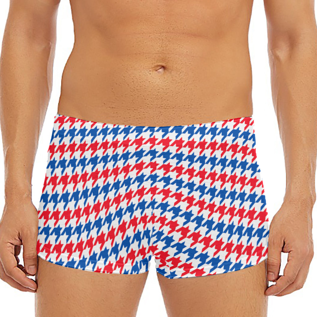 Red Blue And White Houndstooth Print Men's Short Boxer Briefs