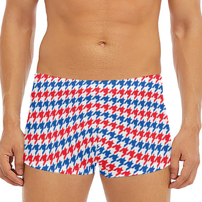 Red Blue And White Houndstooth Print Men's Short Boxer Briefs
