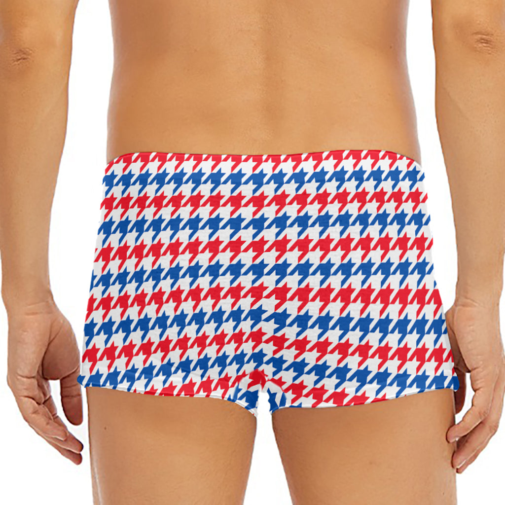 Red Blue And White Houndstooth Print Men's Short Boxer Briefs