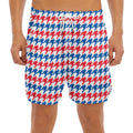 Red Blue And White Houndstooth Print Men's Split Running Shorts
