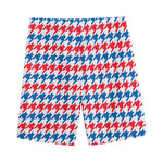 Red Blue And White Houndstooth Print Men's Sports Shorts