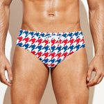 Red Blue And White Houndstooth Print Men's Swim Briefs