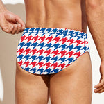 Red Blue And White Houndstooth Print Men's Swim Briefs