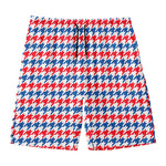 Red Blue And White Houndstooth Print Men's Swim Trunks