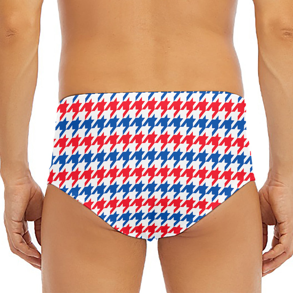 Red Blue And White Houndstooth Print Men's Triangle Swim Briefs