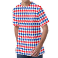 Red Blue And White Houndstooth Print Men's Velvet T-Shirt