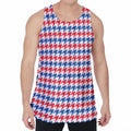 Red Blue And White Houndstooth Print Men's Velvet Tank Top