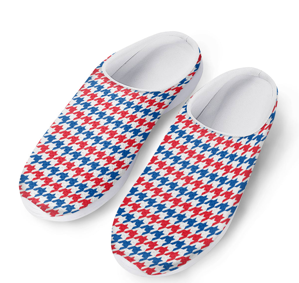 Red Blue And White Houndstooth Print Mesh Casual Shoes