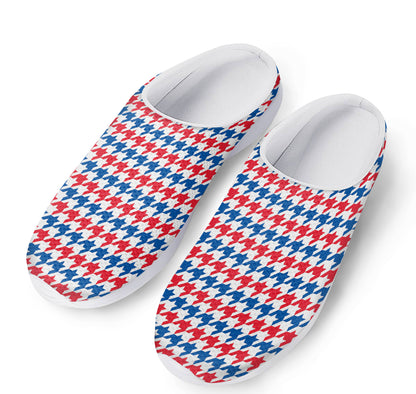 Red Blue And White Houndstooth Print Mesh Casual Shoes