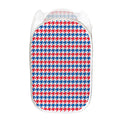 Red Blue And White Houndstooth Print Mesh Laundry Hamper