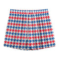 Red Blue And White Houndstooth Print Mesh Shorts