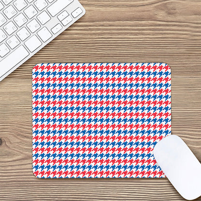 Red Blue And White Houndstooth Print Mouse Pad