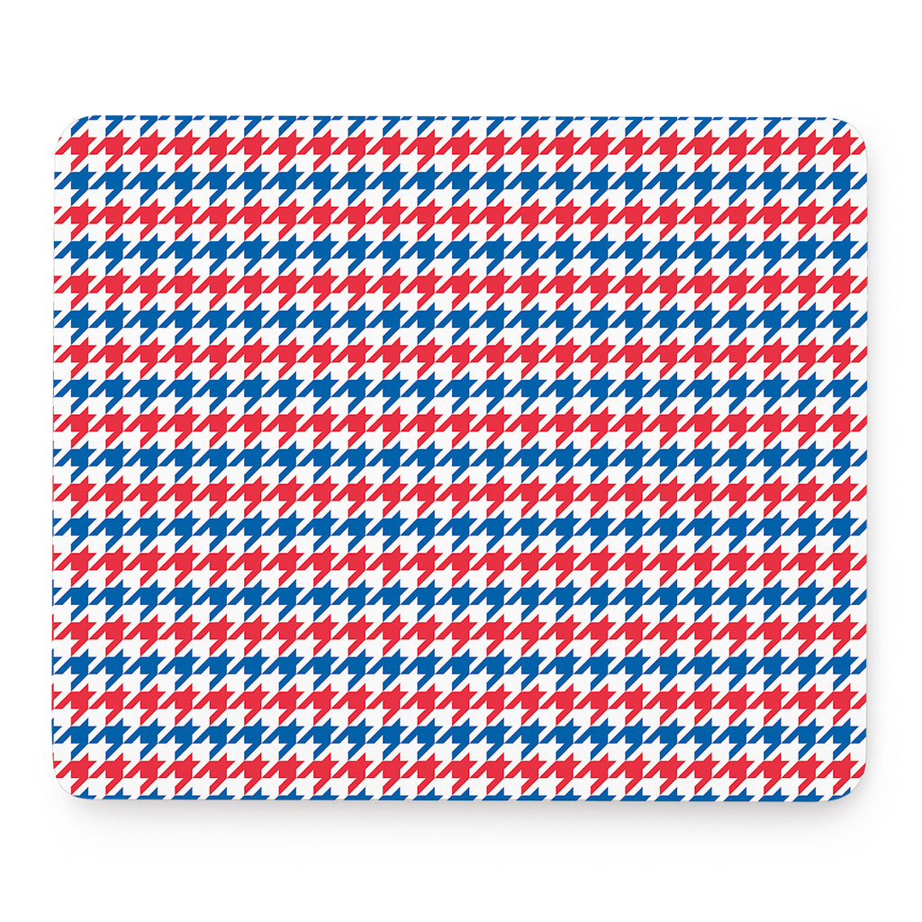 Red Blue And White Houndstooth Print Mouse Pad
