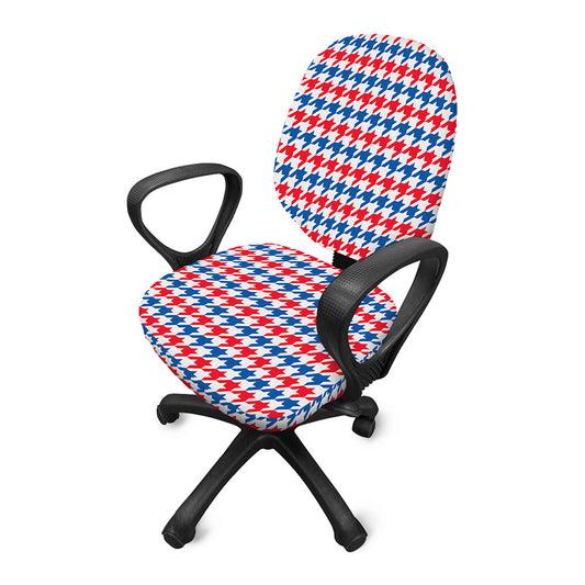 Red Blue And White Houndstooth Print Office Chair Cover