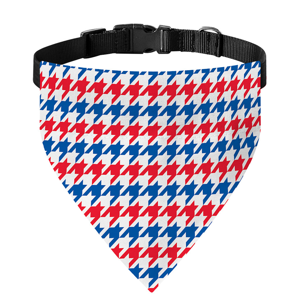 Red Blue And White Houndstooth Print Over The Collar Dog Bandana