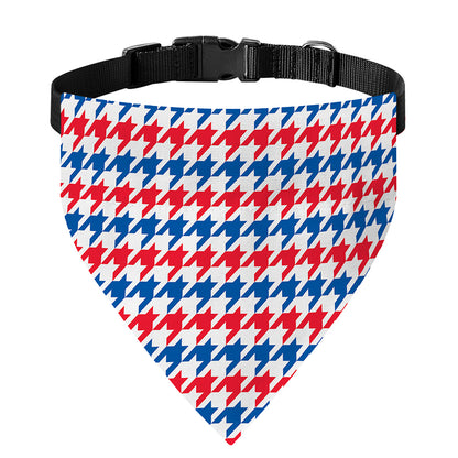 Red Blue And White Houndstooth Print Over The Collar Dog Bandana