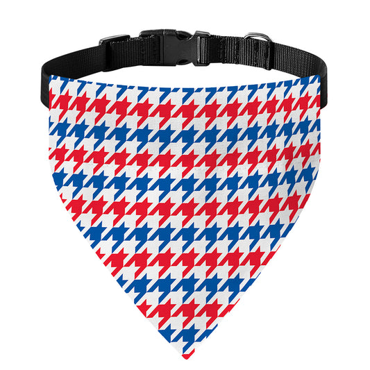 Red Blue And White Houndstooth Print Over The Collar Dog Bandana