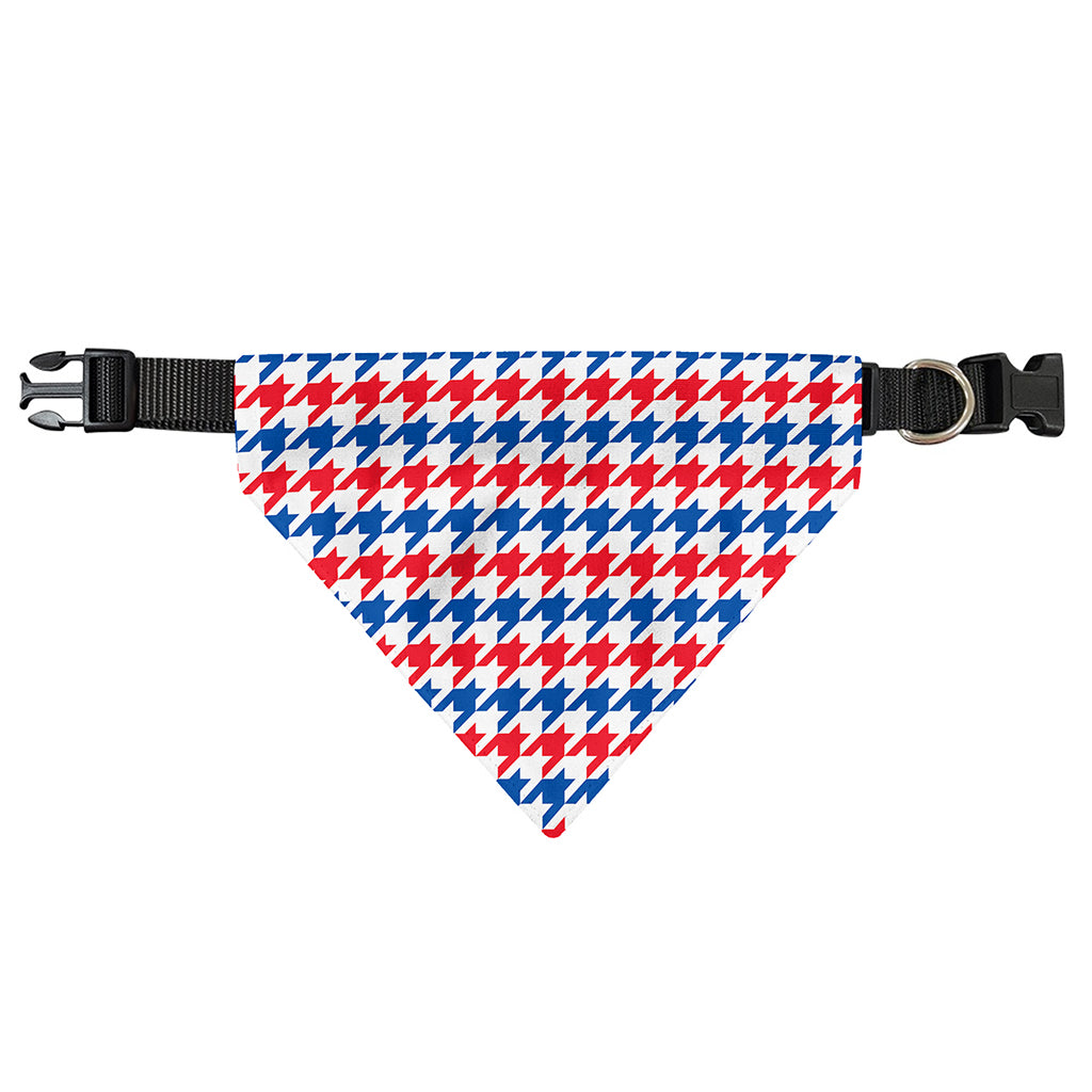 Red Blue And White Houndstooth Print Over The Collar Dog Bandana