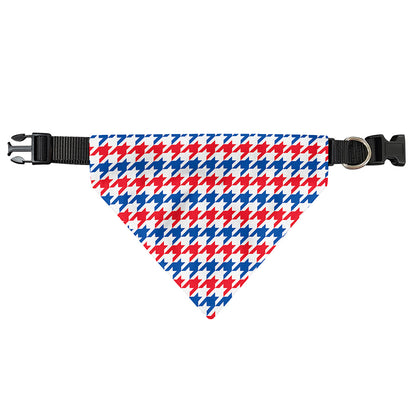 Red Blue And White Houndstooth Print Over The Collar Dog Bandana