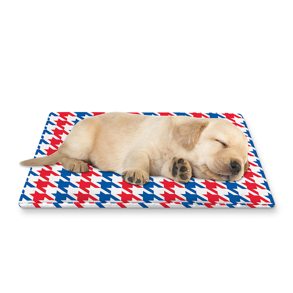 Red Blue And White Houndstooth Print Pet Cooling Mat Cover