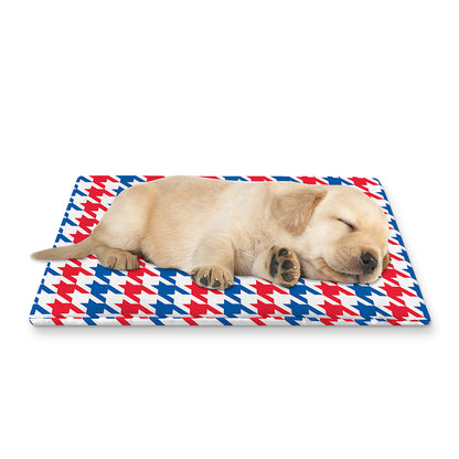 Red Blue And White Houndstooth Print Pet Cooling Mat Cover
