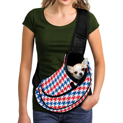 Red Blue And White Houndstooth Print Pet Sling Carrier