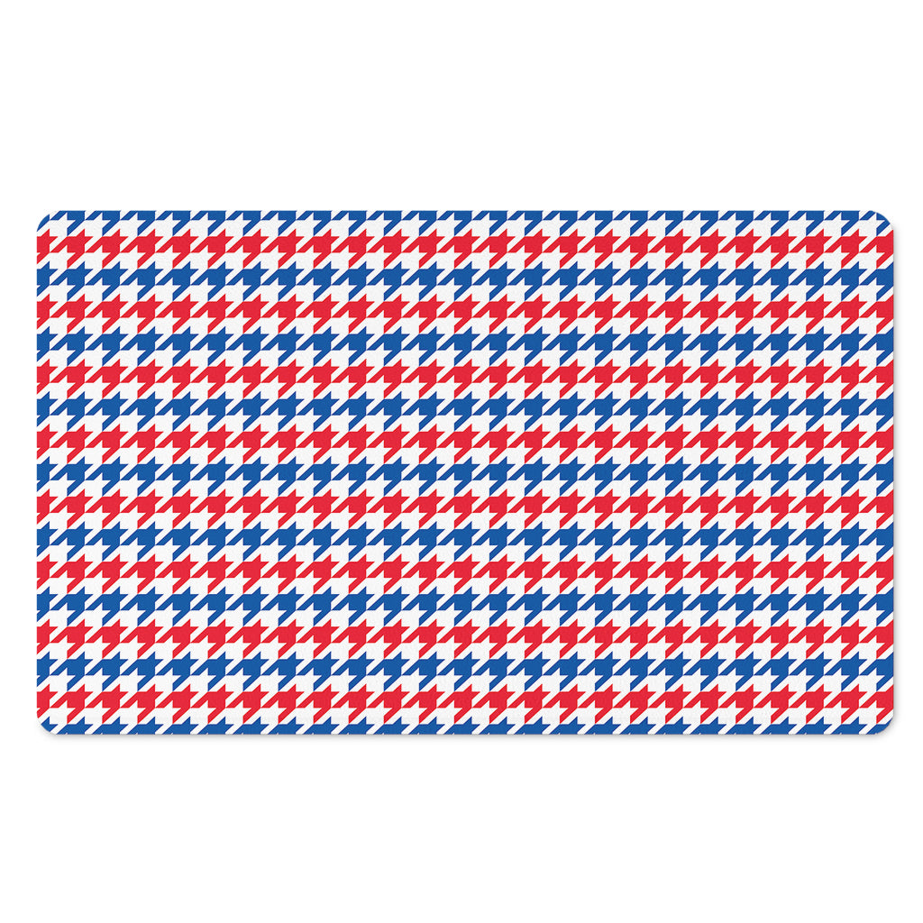 Red Blue And White Houndstooth Print Polyester Doormat