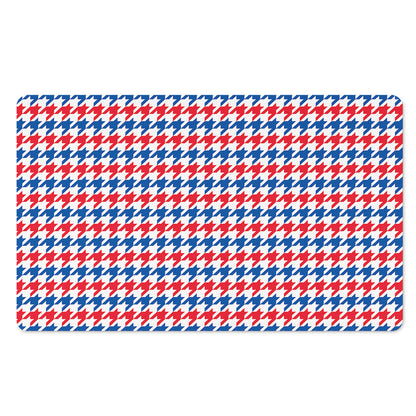 Red Blue And White Houndstooth Print Polyester Doormat