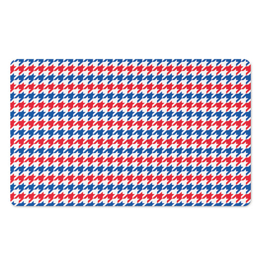 Red Blue And White Houndstooth Print Polyester Doormat