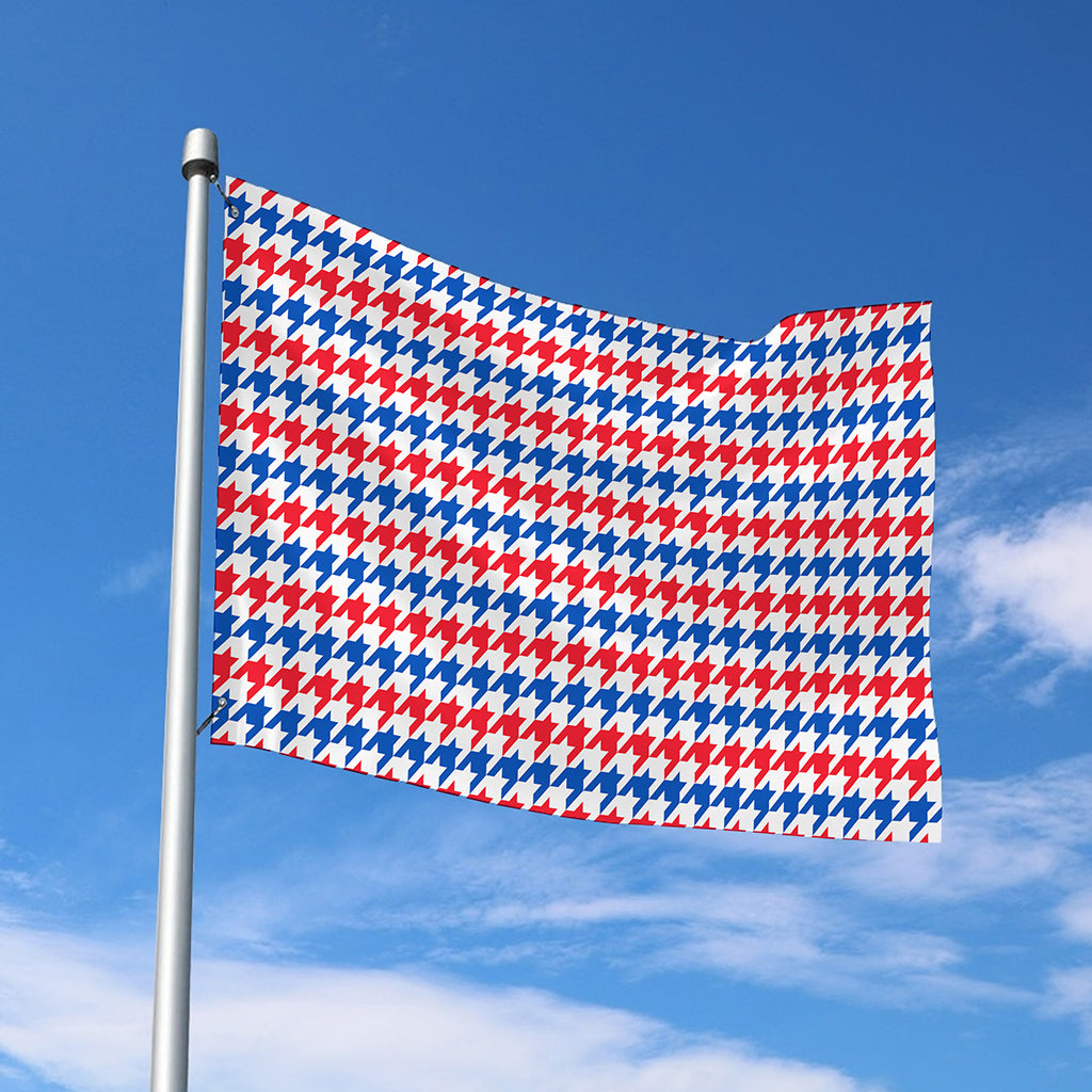Red Blue And White Houndstooth Print Polyester Flag