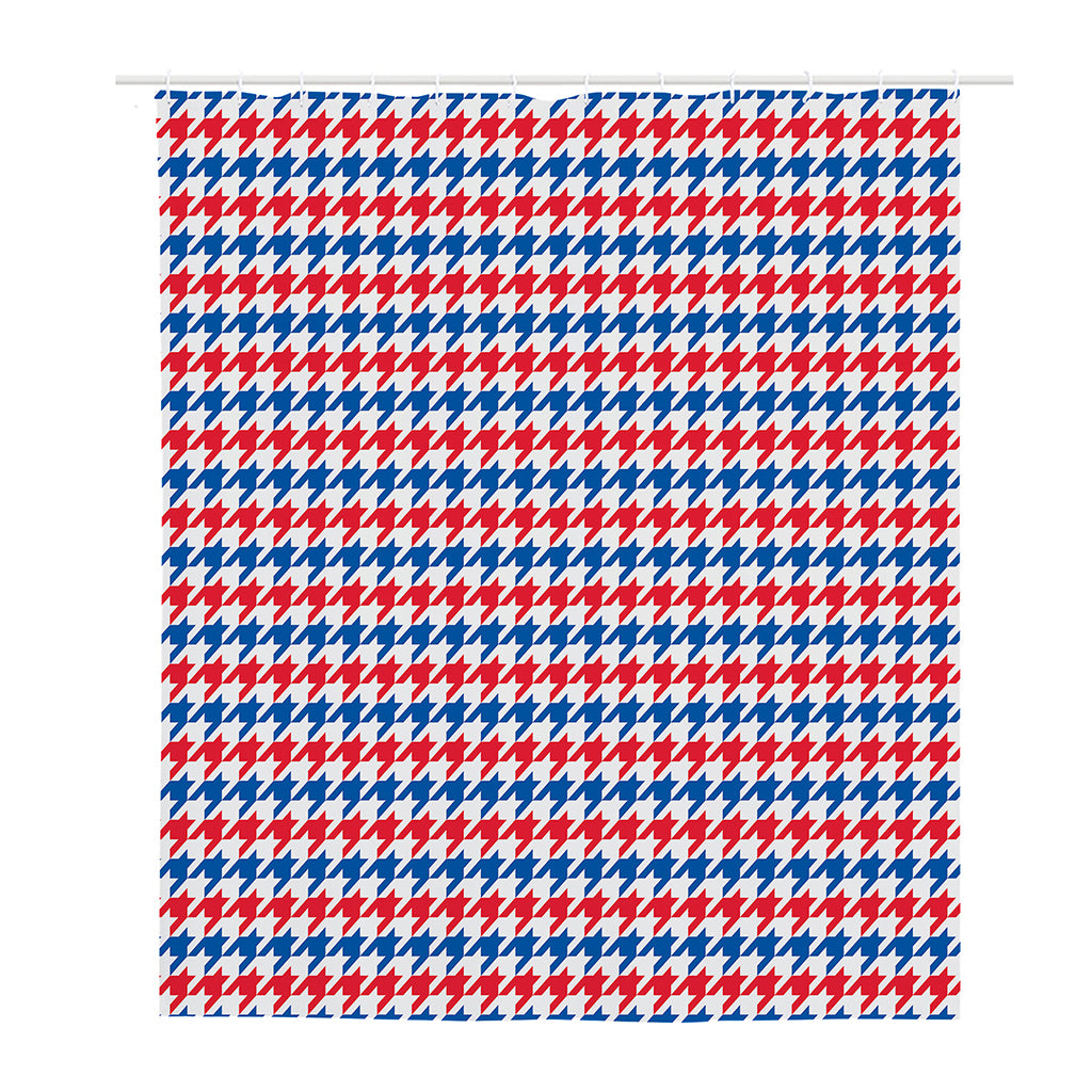 Red Blue And White Houndstooth Print Polyester Shower Curtain