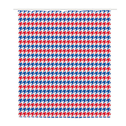 Red Blue And White Houndstooth Print Polyester Shower Curtain