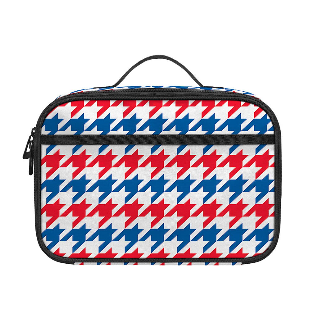 Red Blue And White Houndstooth Print Portable Lunch Bag
