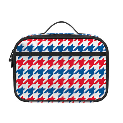 Red Blue And White Houndstooth Print Portable Lunch Bag