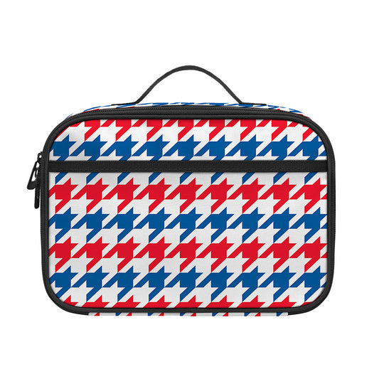 Red Blue And White Houndstooth Print Portable Lunch Bag