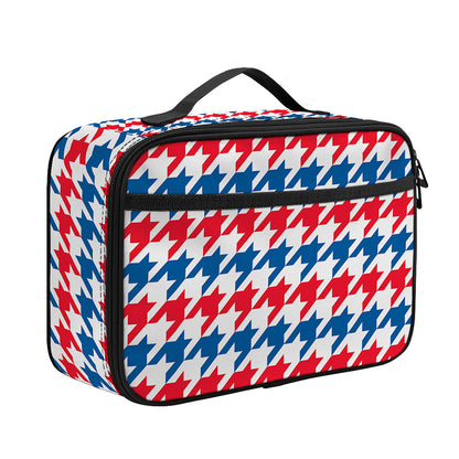 Red Blue And White Houndstooth Print Portable Lunch Bag
