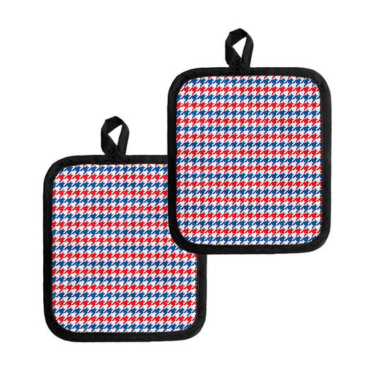 Red Blue And White Houndstooth Print Pot Holders