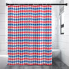 Red Blue And White Houndstooth Print Premium Shower Curtain