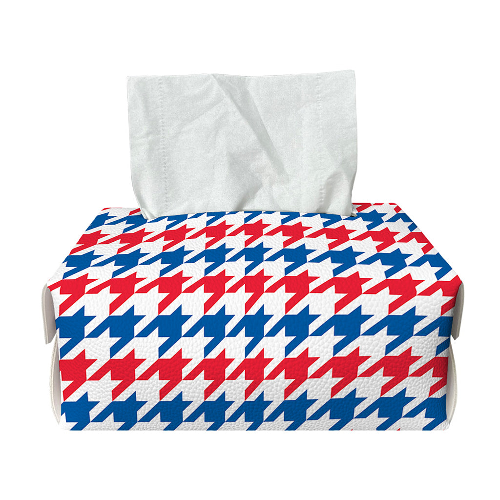 Red Blue And White Houndstooth Print Rectangle Tissue Box Cover
