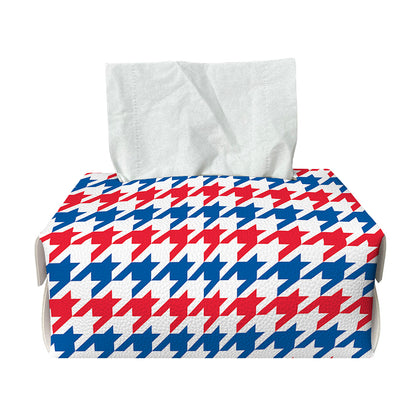 Red Blue And White Houndstooth Print Rectangle Tissue Box Cover
