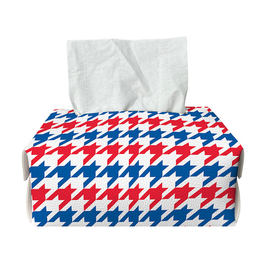 Red Blue And White Houndstooth Print Rectangle Tissue Box Cover