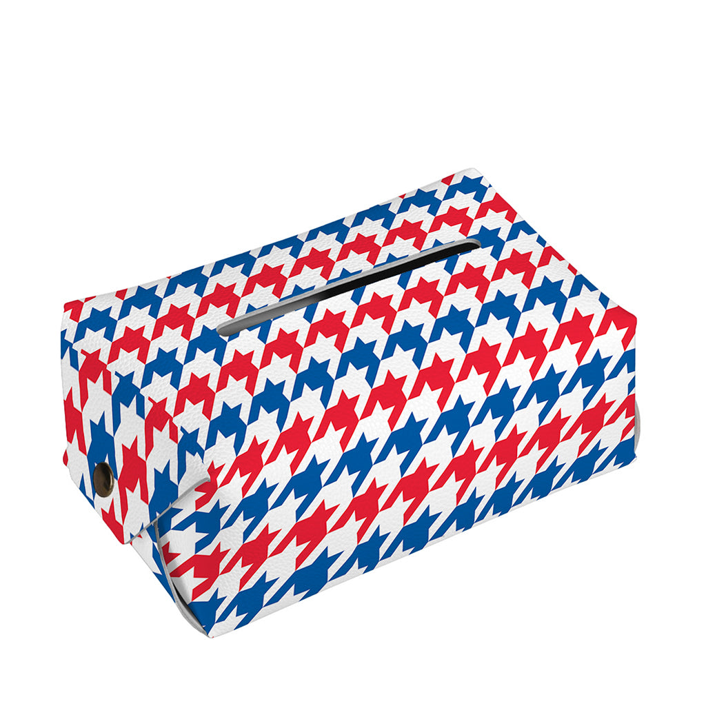 Red Blue And White Houndstooth Print Rectangle Tissue Box Cover